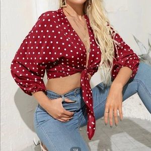 Polka dot super fun tie crop top! New without tags